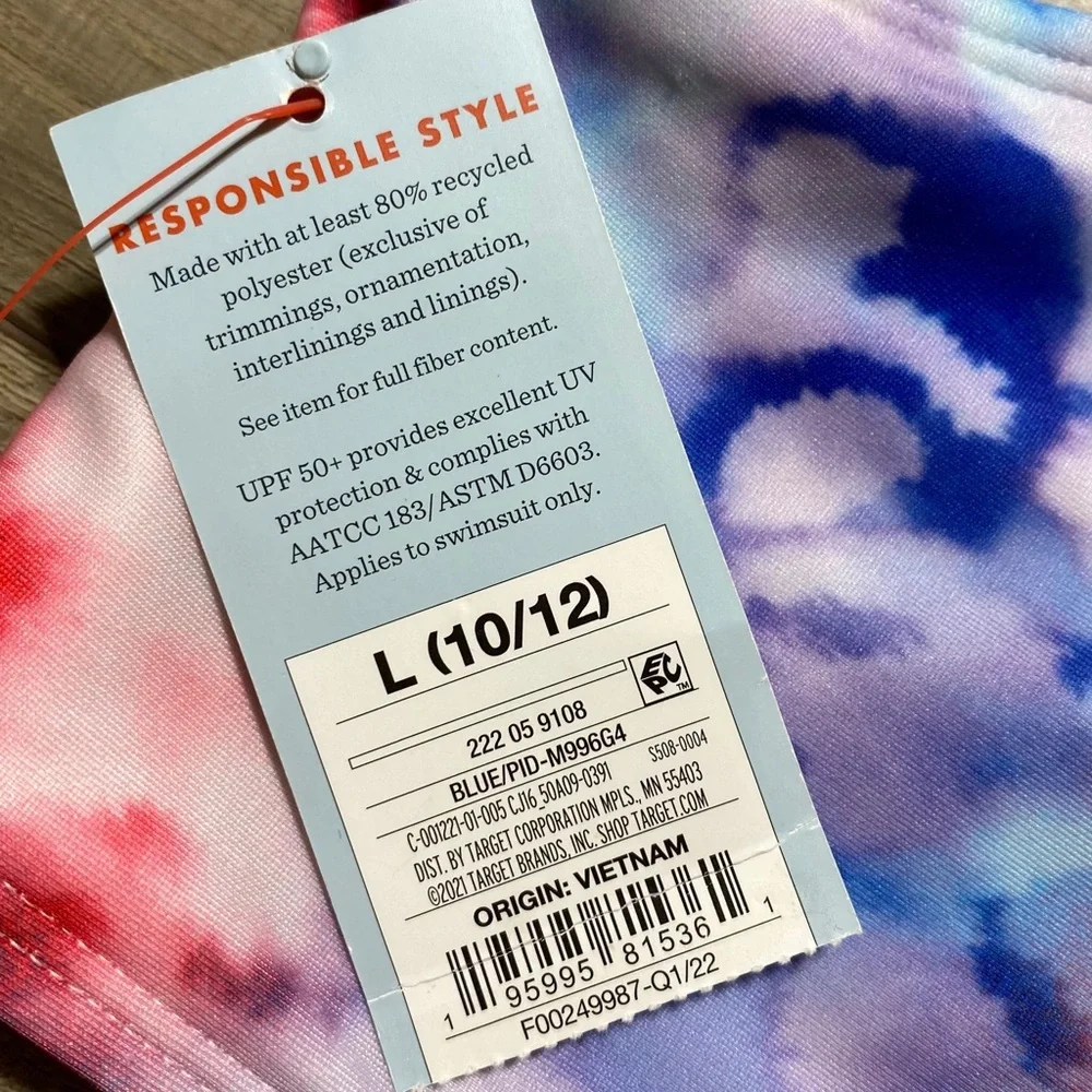 Cat & Jack Girls Tie Dye Bikini Top Size Large 10/12‎ UPF 50+